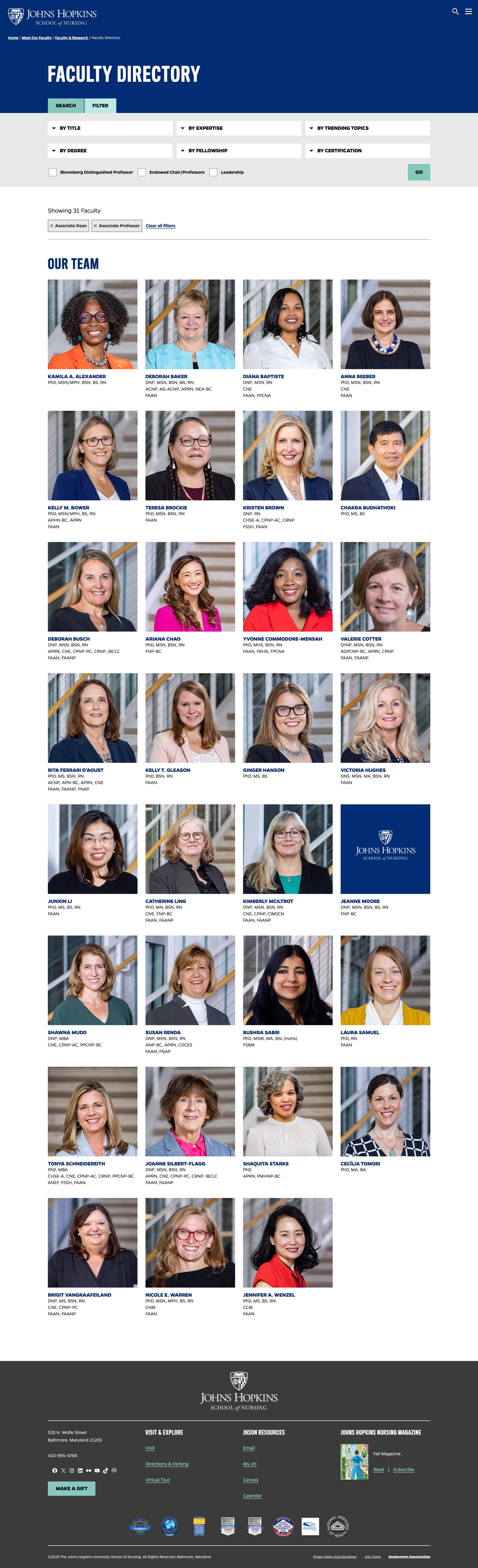 JHU Nursing faculty directory
