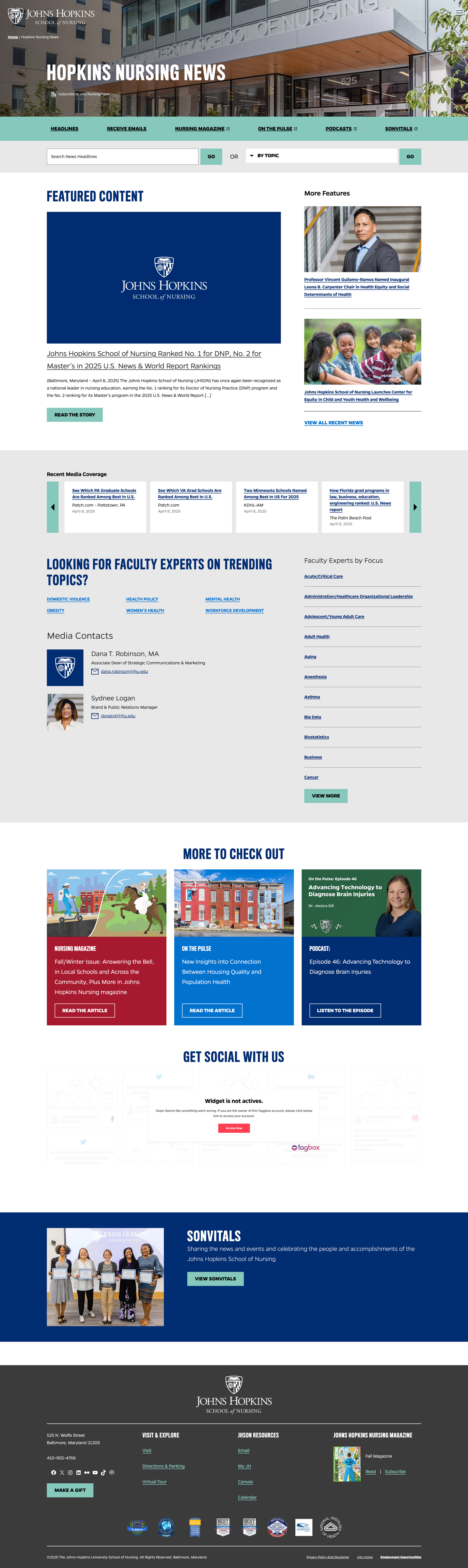 JHU Nursing newsroom