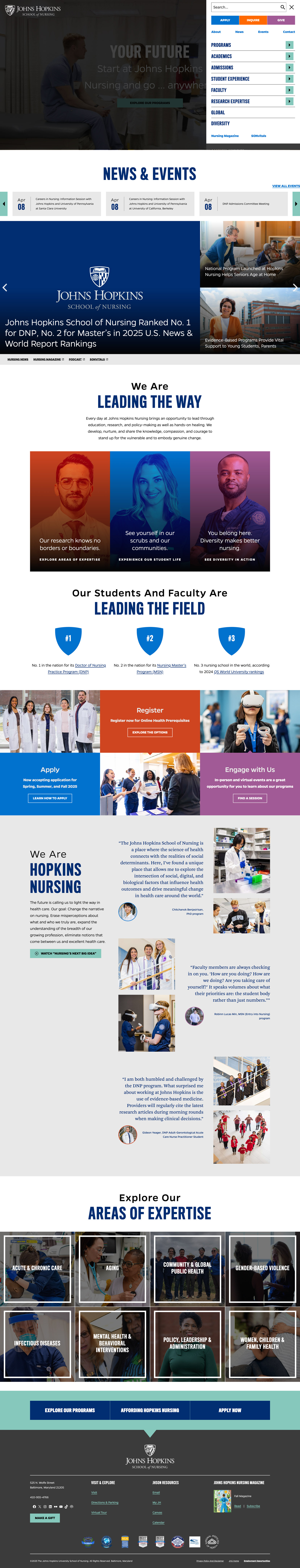 JHU Nursing homepage