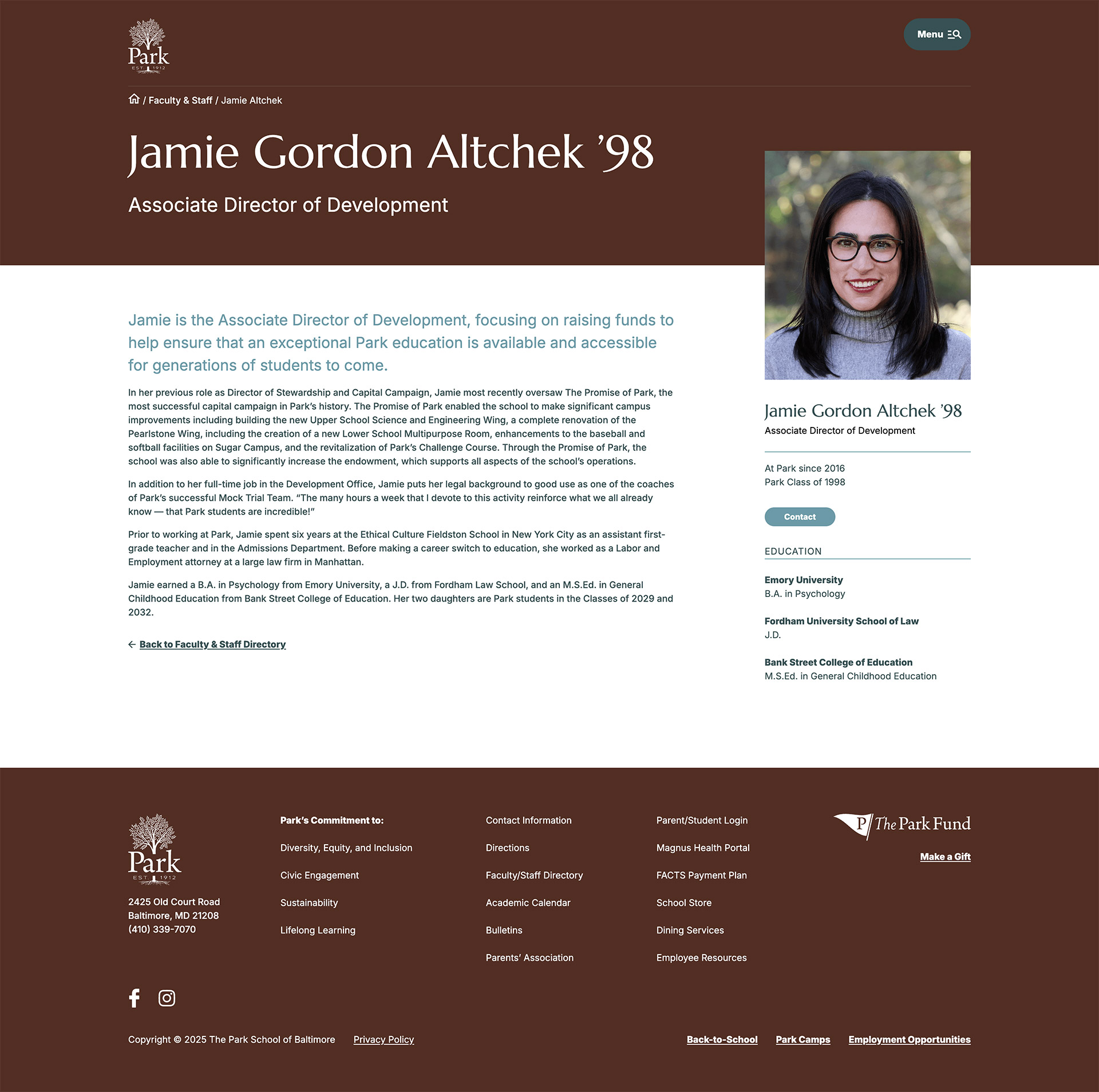 Park School faculty profile