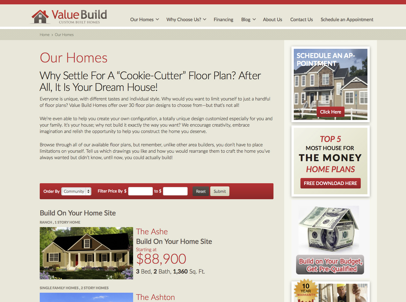 Value Build Homes floor plan listing